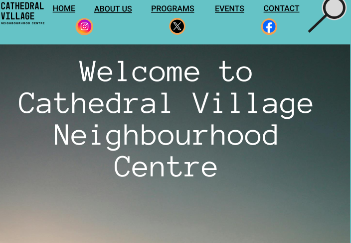 The homepage of my Cathedral Village mock-up