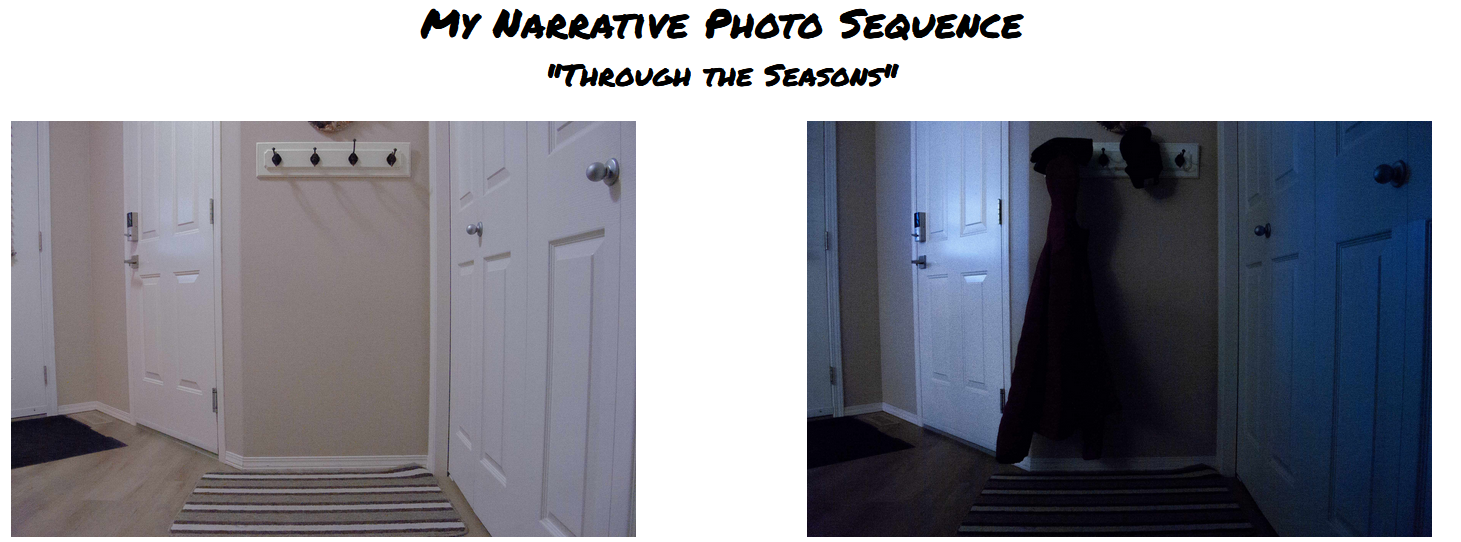 Some of the pictures from my narrative photo sequence, showing a coat hanger in dim lighting