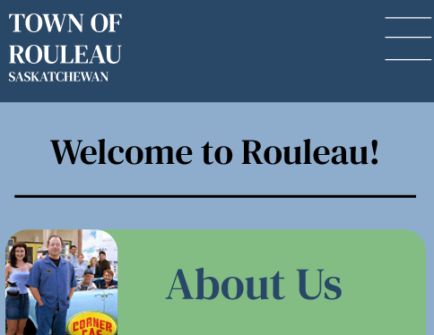 The homepage of my Town of Rouleau website redesign